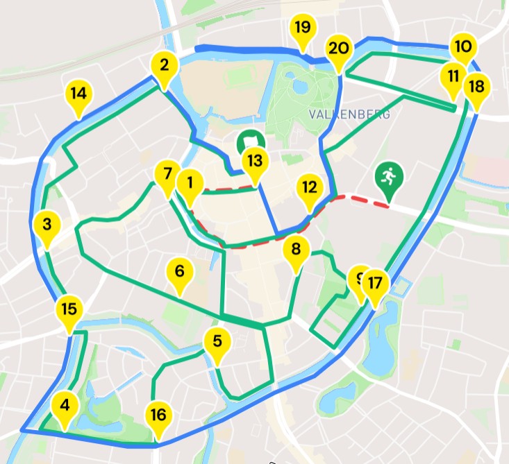 Het parcours van de halve marathon singelloop Breda